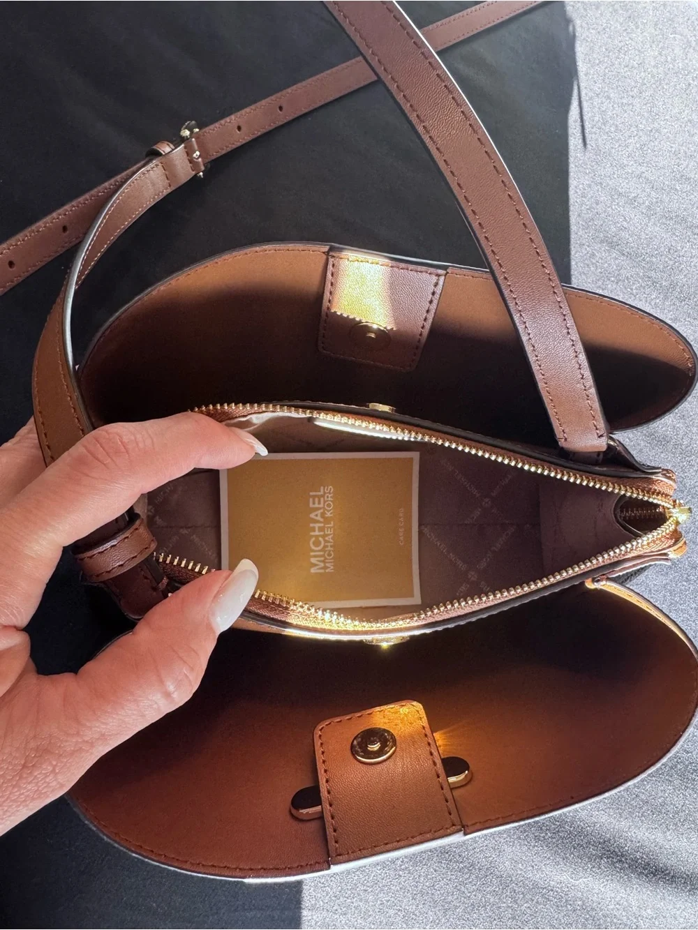 Michael Kors Brown MK Logo Crossbody with Gold Hardware